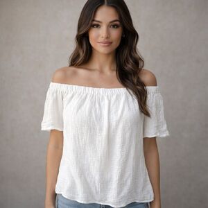 A Diva Women’s White Off the Shoulder Sexy 100% Cotton Top Blouse Size Large